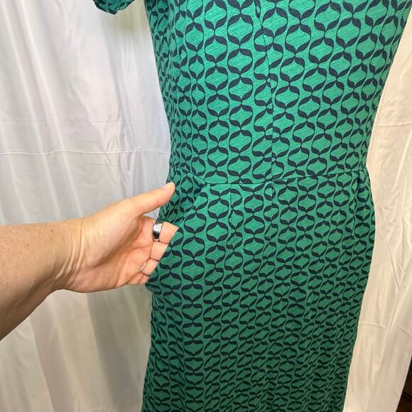 Boden Green Navy Print Short Sleeve Cotton Dress Size 4R - Picture 4 of 11